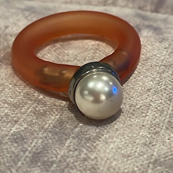 Orange Rubber Pearl Ring Size 9 - Picture 6 of 6